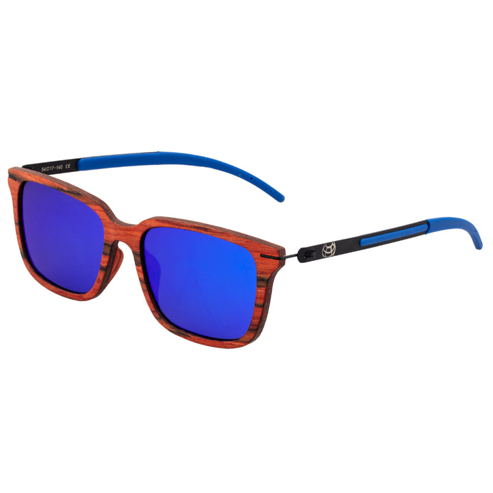 Earth Wood Doumia Polarized  Sunglasses Red Rosewood/Blue