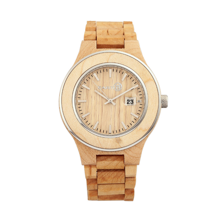 Earth Wood Cherokee Bracelet  Watch w/Magnified Date - Khaki/Tan