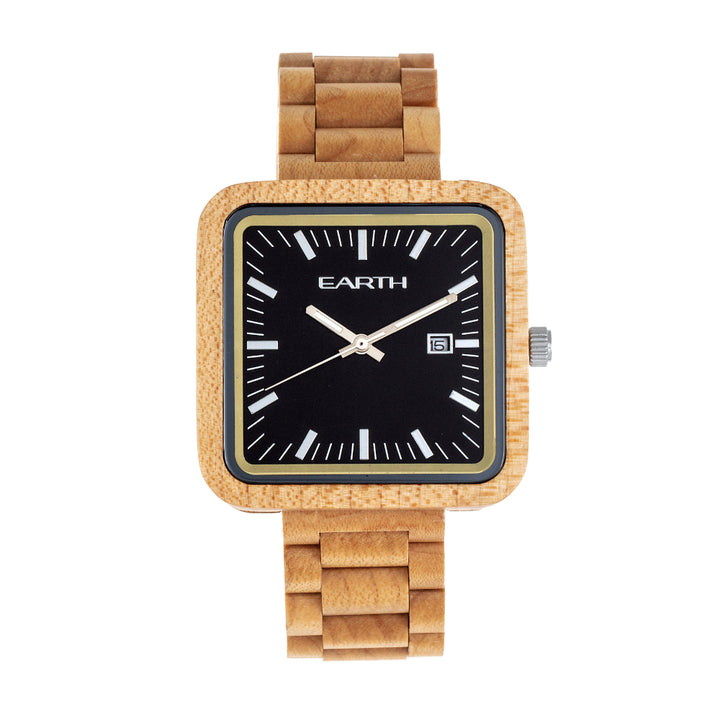 Earth Wood Berkshire Bracelet   Watch w/Date- Khaki/Tan